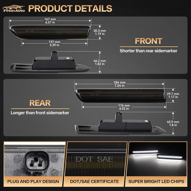 Alt view image 3 of 7 - Front Rear White LED Side Marker Lights Compatible with 2004-2008 Acura TL
