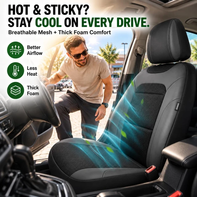 Alt view image 2 of 7 - Air Cool Mesh Car Seat Cover Custom Fit Subaru Outback Forester Crosstrek Legacy Impreza,Breathable Cooling Seat Protector with Leather Back Pannel(Black)