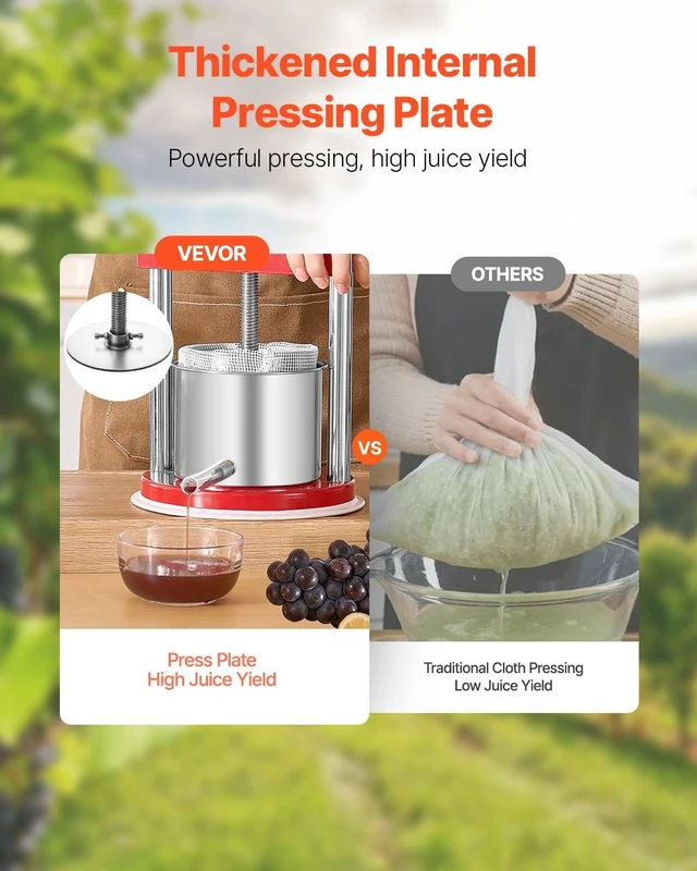Alt view image 2 of 7 - 0.44 Gal/1.65L Fruit Wine Press, 2 Stainless Steel Barrels, Manual Juice Maker, Cider Grape Tincture Honey Olive Oil Making Press with T-Handle for Outdoor Kitchen Home