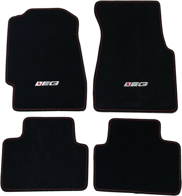 Main image of Fit 1992-1995 Honda Civic Floor Mats Black with EG Logo & Red Stitching