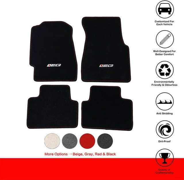 Alt view image 2 of 7 - Fit 1992-1995 Honda Civic Floor Mats Black with EG Logo & Red Stitching