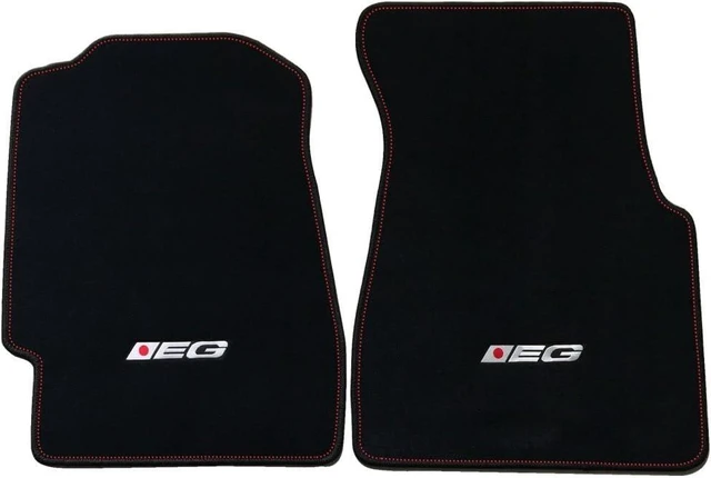 Alt view image 4 of 7 - Fit 1992-1995 Honda Civic Floor Mats Black with EG Logo & Red Stitching