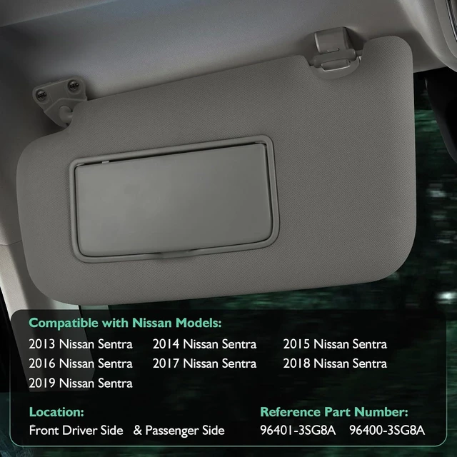 Alt view image 2 of 7 - Sunvisor Driver&Passenger Side for 2013-2019 Nissan Sentra Accessories, Left&Right Side Sun Visor Without Light, Left&Right Side Sunvisor with Mirror, Gray, Replacement#96401-3SG8A 96400-3SG8A