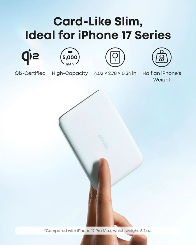 Alt view image 2 of 6 - Nano Magnetic Power Bank, 5,000mAh Qi2-Certified 15W Portable Charger