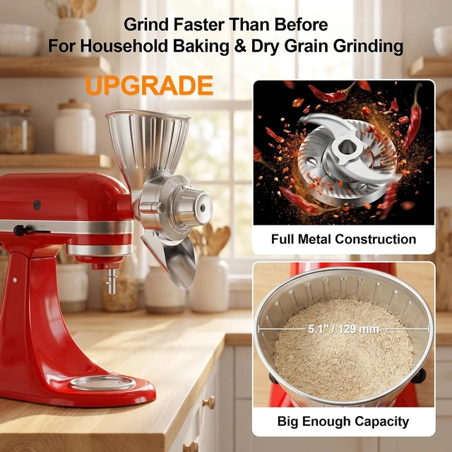 Alt view image 3 of 7 - Grain Mill Attachment for KitchenAid Stand Mixer, All Metal