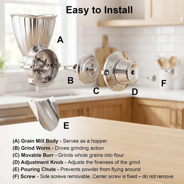 Alt view image 6 of 7 - Grain Mill Attachment for KitchenAid Stand Mixer, All Metal