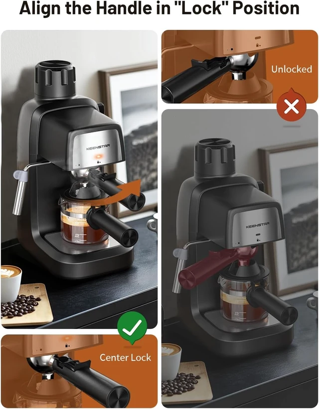 Alt view image 4 of 7 - 3.5Bar Espresso Machine 800W, Compact 4-Cup Espresso Maker Preheat