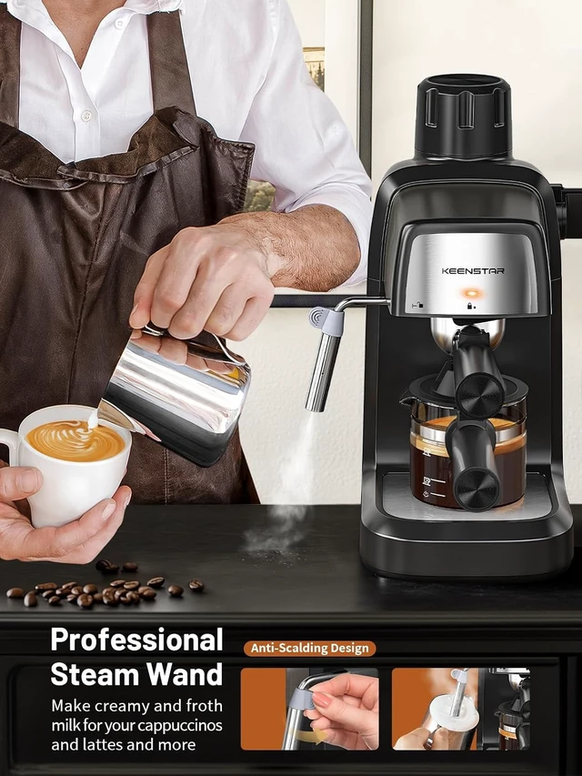 Alt view image 3 of 7 - 3.5Bar Espresso Machine 800W, Compact 4-Cup Espresso Maker Preheat