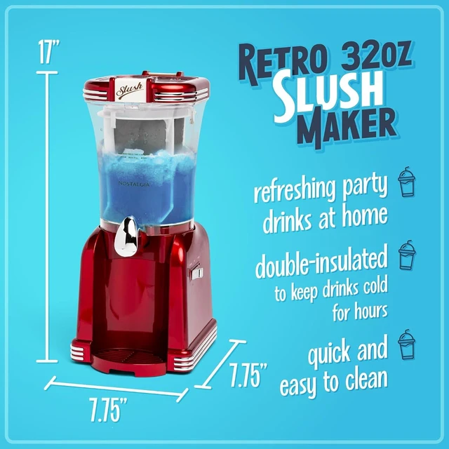Alt view image 2 of 6 - Frozen Drink Maker and Margarita Machine for Home - 32-Ounce Slushy Maker with Stainless Steel Flow Spout - Easy to Clean and Double Insulated - Retro Red