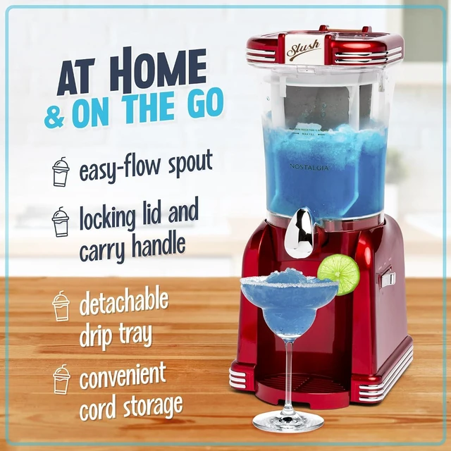Alt view image 3 of 6 - Frozen Drink Maker and Margarita Machine for Home - 32-Ounce Slushy Maker with Stainless Steel Flow Spout - Easy to Clean and Double Insulated - Retro Red
