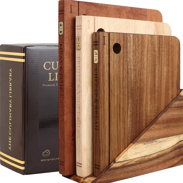 Main image of Wood Book Cutting Board Set with Stand, Wooden Cutting Boards for Kitchen,Knife Friendly Decorative Board that Look Like Books, Easy to Store & Clean,Unique Gift for Book Lovers & Home Cooks
