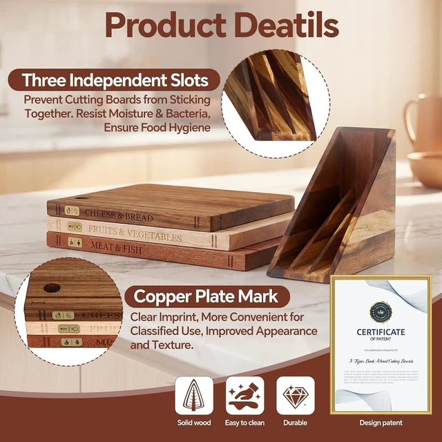 Alt view image 3 of 7 - Wood Book Cutting Board Set with Stand, Wooden Cutting Boards for Kitchen,Knife Friendly Decorative Board that Look Like Books, Easy to Store & Clean,Unique Gift for Book Lovers & Home Cooks