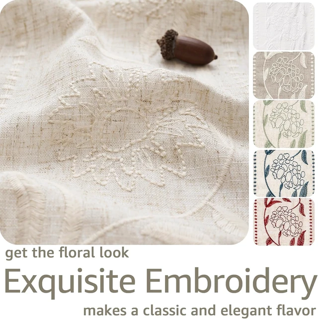 Alt view image 5 of 7 - Ivory Floral Linen Curtains for Living Room 84" Back Tab 2 Panels