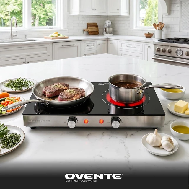 Alt view image 4 of 7 - Infrared Ceramic Double Burner, 1800W Hot Plate, Black BGI302GB