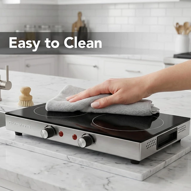 Alt view image 7 of 7 - Infrared Ceramic Double Burner, 1800W Hot Plate, Black BGI302GB
