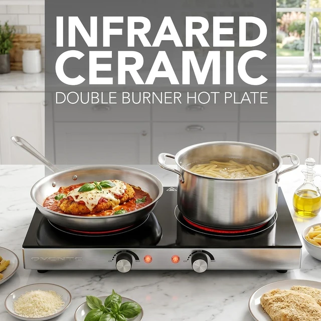 Alt view image 6 of 7 - Infrared Ceramic Double Burner, 1800W Hot Plate, Black BGI302GB