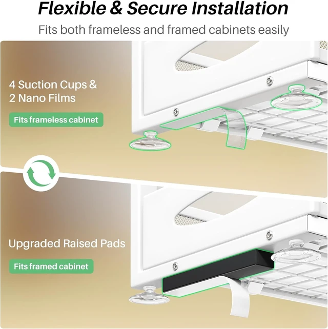 Alt view image 7 of 7 - Under Sink Organizer, 2-Pack Pull Out Cabinet Organizer 2 Tier Metal Slide Out Storage Shelf Rack, L-Shaped Adjustable Height,Mesh Sliding Drawer for Kitchen, Bathroom, Laundry, Pantry, White, XL