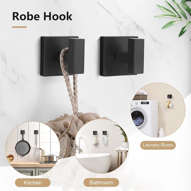 Alt view image 2 of 7 - 5-Pieces Matte Black Bathroom Hardware Accessories Set 23.6" SUS304 Stainless Steel Towel Bar Set Wall Mounted Square Toilet Paper Holder with Shelf