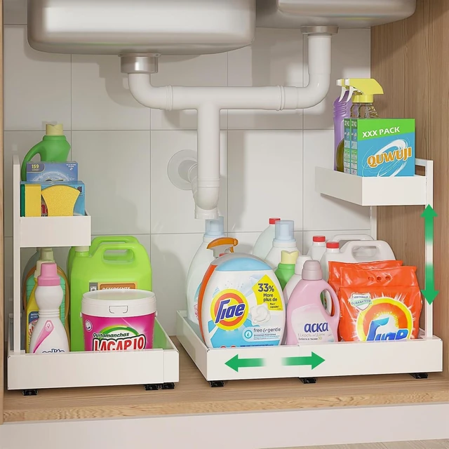 Main image of Expandable Under Sink Organizer with 6-Level Height Adjustment