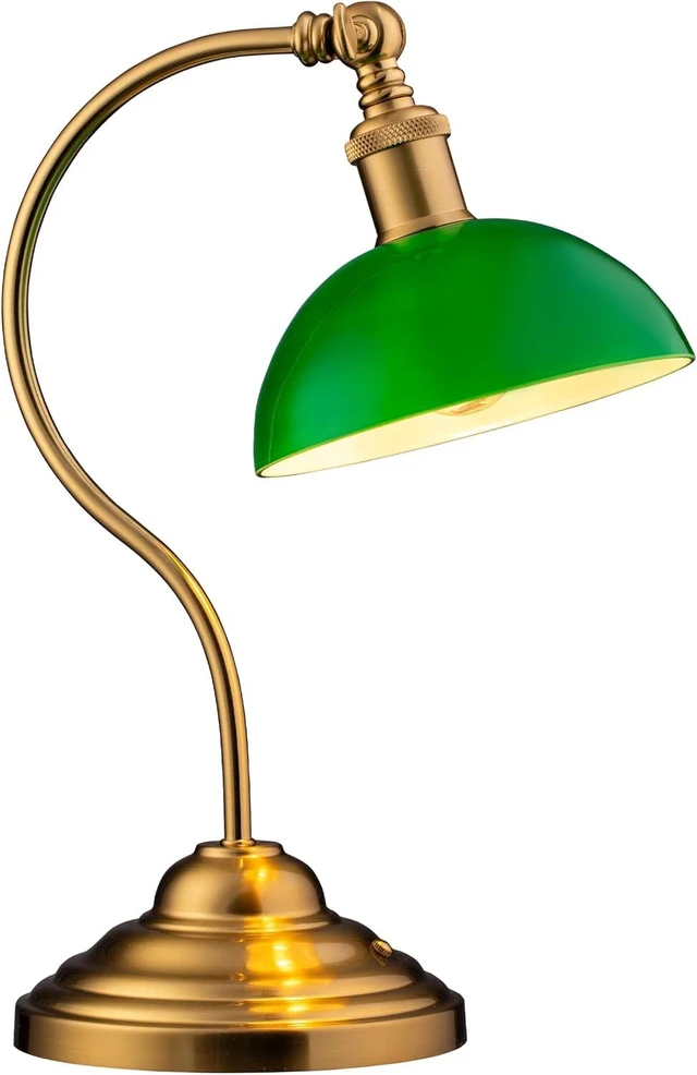Main image of Bankers - Cordless LED Table Lamp, Battery-Operated, Rechargeable, 3-Level Dimming, Universal USB-C Charging, 180° Swivel Head, Classic Green Glass Shade, Antique Brass