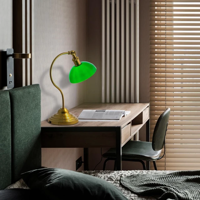 Alt view image 5 of 7 - Bankers - Cordless LED Table Lamp, Battery-Operated, Rechargeable, 3-Level Dimming, Universal USB-C Charging, 180° Swivel Head, Classic Green Glass Shade, Antique Brass