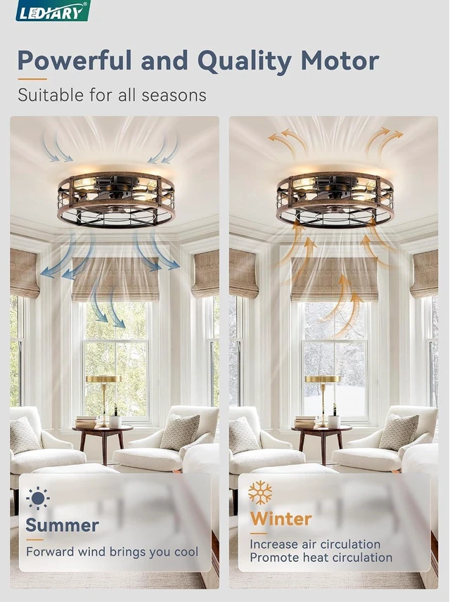 Alt view image 4 of 7 - 20" Caged Low Profile Ceiling Fan with Light and Remote Black Gold