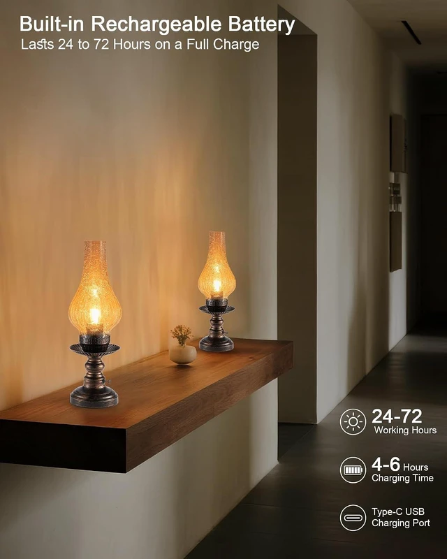 Alt view image 5 of 7 - Vintage Rechargeable Cordless Table Lamp, Small Battery Powered Lamp