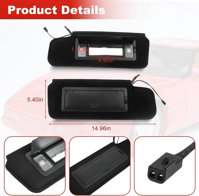 Alt view image 2 of 7 - Sun Visors Sunshades W/Vanity Mirror & LED Light for 1984-1996 Corvette C4
