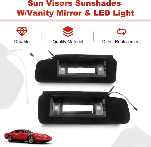 Alt view image 4 of 7 - Sun Visors Sunshades W/Vanity Mirror & LED Light for 1984-1996 Corvette C4