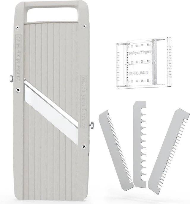 Alt view image 2 of 7 - Wide Japanese Mandoline Slicer for Kitchen Professional Slicer Vegetable Cutter with Interchangeable Stainless Steel Blades Food Manual Slicer Handheld Mandoline Slicer