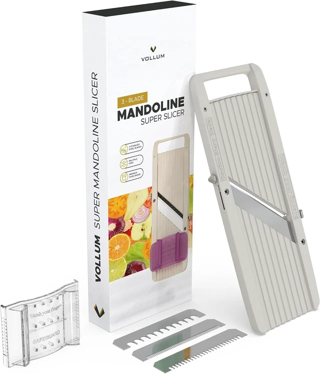 Alt view image 7 of 7 - Wide Japanese Mandoline Slicer for Kitchen Professional Slicer Vegetable Cutter with Interchangeable Stainless Steel Blades Food Manual Slicer Handheld Mandoline Slicer