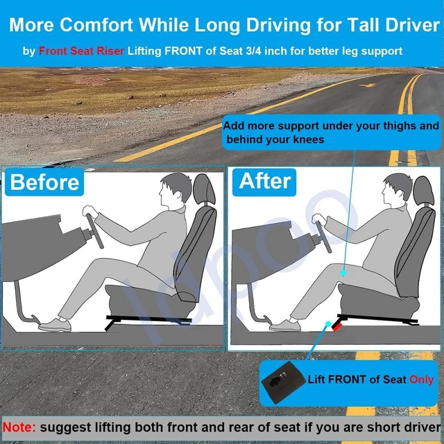 Alt view image 3 of 6 - Front Seat Riser Spacer Kit Compatible with Jeep Wrangler JL JLU 2018-UP,Gladiator JT 2020-UP, Seat Lift with fixed 3/4" Blocks Jackers Recline, Ergonomic Seating Upgrade for Improved Comfort(1 seat)