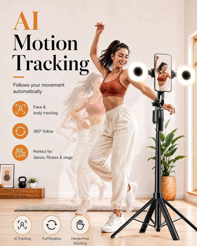 Alt view image 2 of 7 - 71" Vlogging Kit, Face Tracking Tripod, Desk Stand, Mics & Light