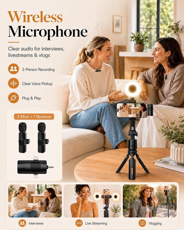 Alt view image 4 of 7 - 71" Vlogging Kit, Face Tracking Tripod, Desk Stand, Mics & Light