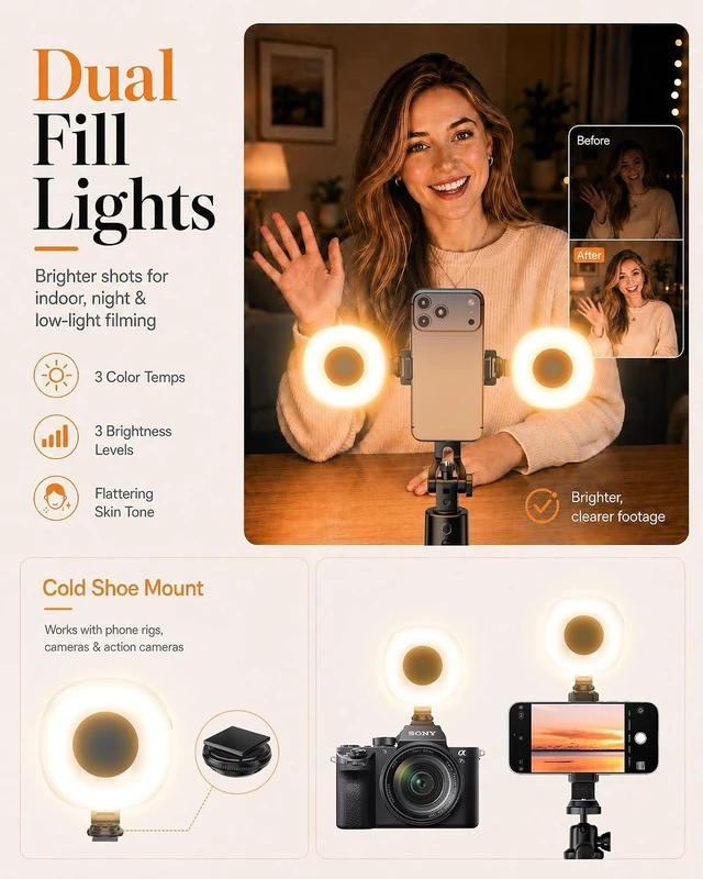 Alt view image 5 of 7 - 71" Vlogging Kit, Face Tracking Tripod, Desk Stand, Mics & Light