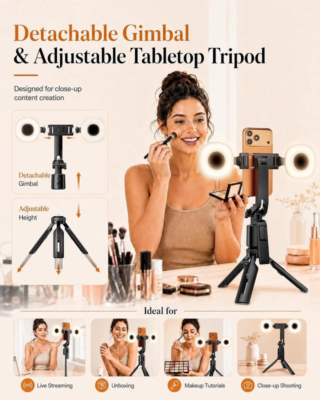 Alt view image 3 of 7 - 71" Vlogging Kit, Face Tracking Tripod, Desk Stand, Mics & Light