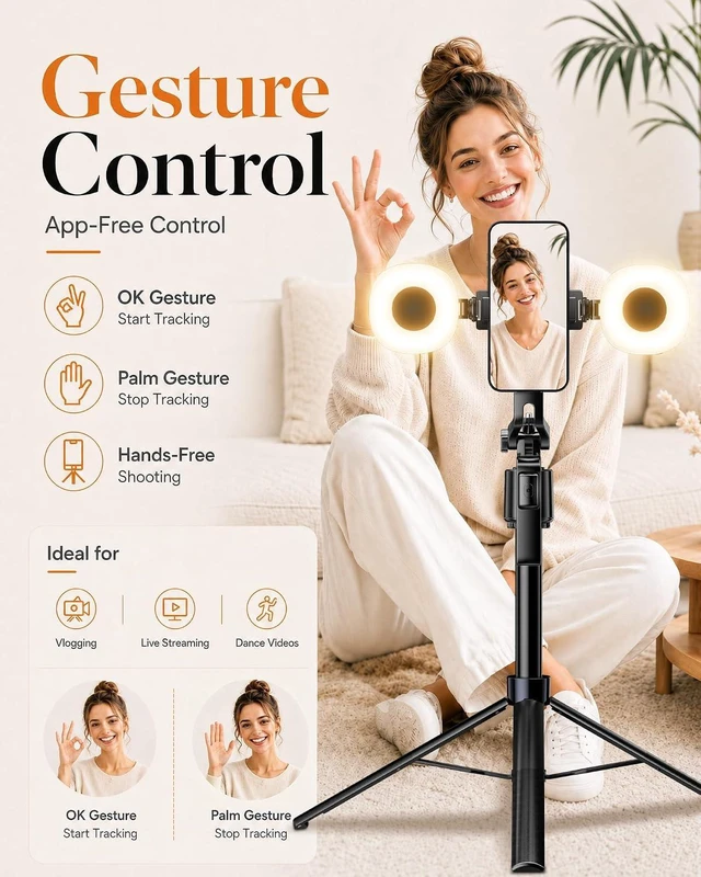 Alt view image 6 of 7 - 71" Vlogging Kit, Face Tracking Tripod, Desk Stand, Mics & Light