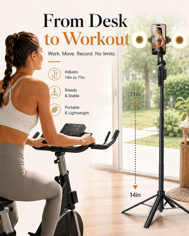 Alt view image 7 of 7 - 71" Vlogging Kit, Face Tracking Tripod, Desk Stand, Mics & Light