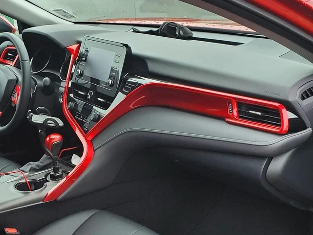 Alt view image 3 of 7 - for 2018-2024 Toyota Camry Red Center Console Trim Cover 2-pc