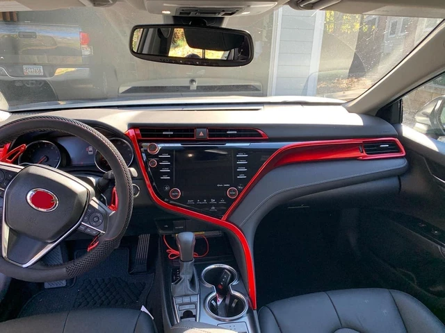 Alt view image 7 of 7 - for 2018-2024 Toyota Camry Red Center Console Trim Cover 2-pc