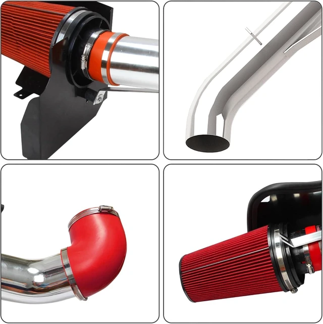 Alt view image 4 of 6 - 4 Cold Air Intake with Heat Shield Compatible with 1999-2006 GMC & Chevy V8 4.8L/5.3L/6.0L Silverado 1500/2500/3500 - Red