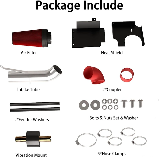 Alt view image 5 of 6 - 4 Cold Air Intake with Heat Shield Compatible with 1999-2006 GMC & Chevy V8 4.8L/5.3L/6.0L Silverado 1500/2500/3500 - Red