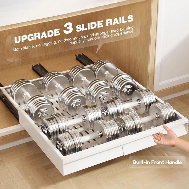 Alt view image 7 of 7 - Pull Out Cabinet Organizer, 4-Side Expandable to Fit Most Cabinets, 3 Rail Slide Out Drawers with Raising Pad for Framed & Frameless Cabinets, 13"-21" W x 17"-24" D, White, 2 Pack