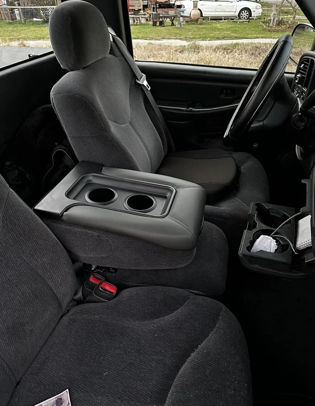 Alt view image 7 of 7 - Center Console Lid with Cup Holders for 1995-1999 Chevy GMC K & C1500 C2500 C3500 Light Gray