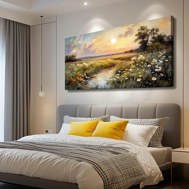 Alt view image 3 of 7 - Canvas Wall Art For Living Room Wall Decor For Bedroom Office Decorations Vintage Farmhouse Wildflower Wall Paintings Nature Landscape Picture Artwork Aesthetic Home Decor Ready To Hang