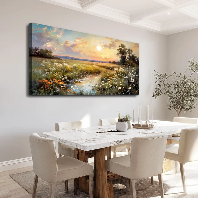 Alt view image 5 of 7 - Canvas Wall Art For Living Room Wall Decor For Bedroom Office Decorations Vintage Farmhouse Wildflower Wall Paintings Nature Landscape Picture Artwork Aesthetic Home Decor Ready To Hang