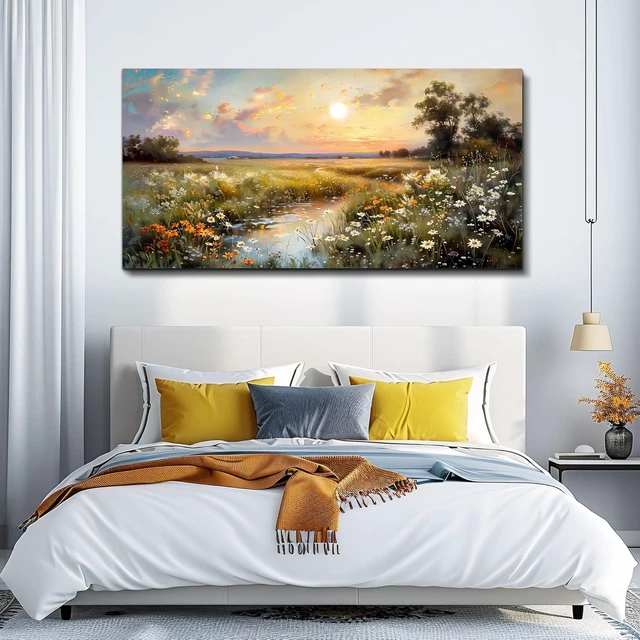 Alt view image 6 of 7 - Canvas Wall Art For Living Room Wall Decor For Bedroom Office Decorations Vintage Farmhouse Wildflower Wall Paintings Nature Landscape Picture Artwork Aesthetic Home Decor Ready To Hang