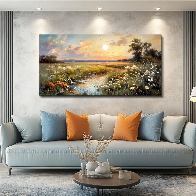 Alt view image 4 of 7 - Canvas Wall Art For Living Room Wall Decor For Bedroom Office Decorations Vintage Farmhouse Wildflower Wall Paintings Nature Landscape Picture Artwork Aesthetic Home Decor Ready To Hang
