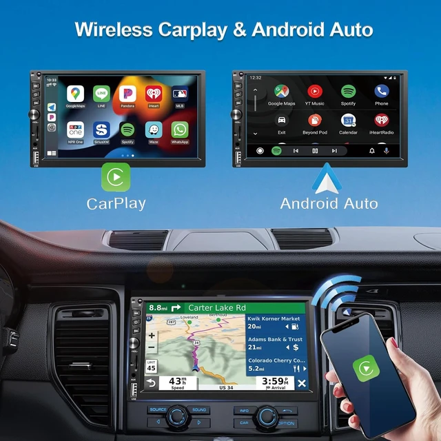 Alt view image 2 of 7 - Wireless Carplay Double Din Car Stereo, 7 Inch BT Touchscreen Car Radio