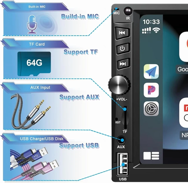 Alt view image 6 of 7 - Wireless Carplay Double Din Car Stereo, 7 Inch BT Touchscreen Car Radio